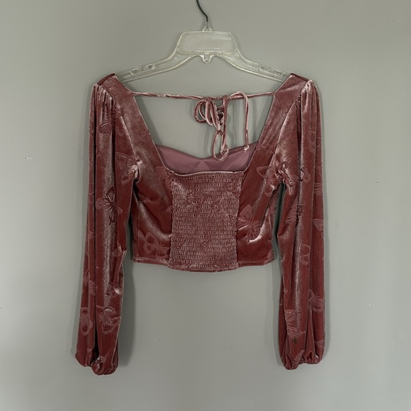 Altar’d State Pink Butterfly Velvet Crop Top Size Small - Picture 2 of 4